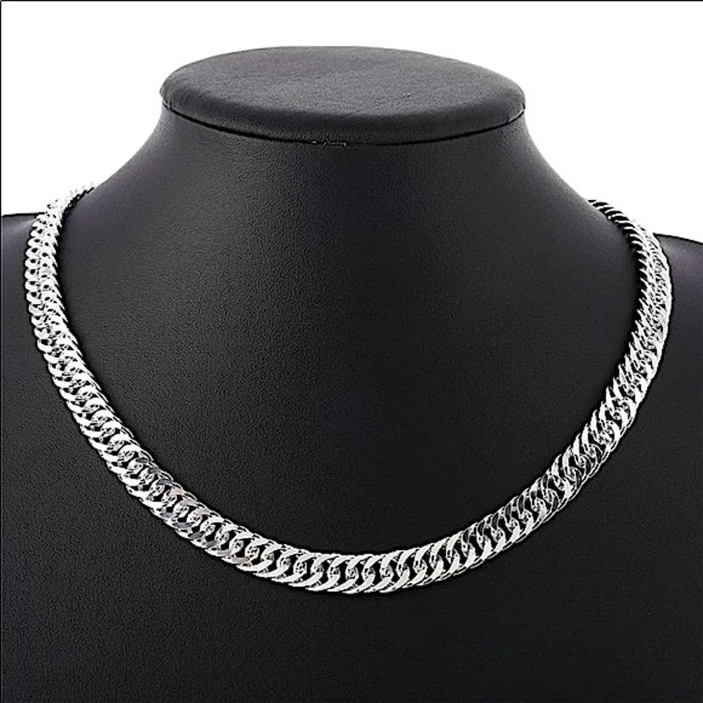 STERLING SILVER CHAIN LINK PLATED  10mm UNISEX NECKLACE BRACELET SET